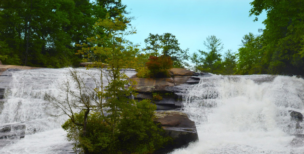 Dupont waterfall cascading into a rocky pool NC